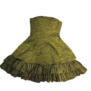 Morgan & Co. Strapless Ruched Ruffle Dress | Olive Green | Size 3/4
